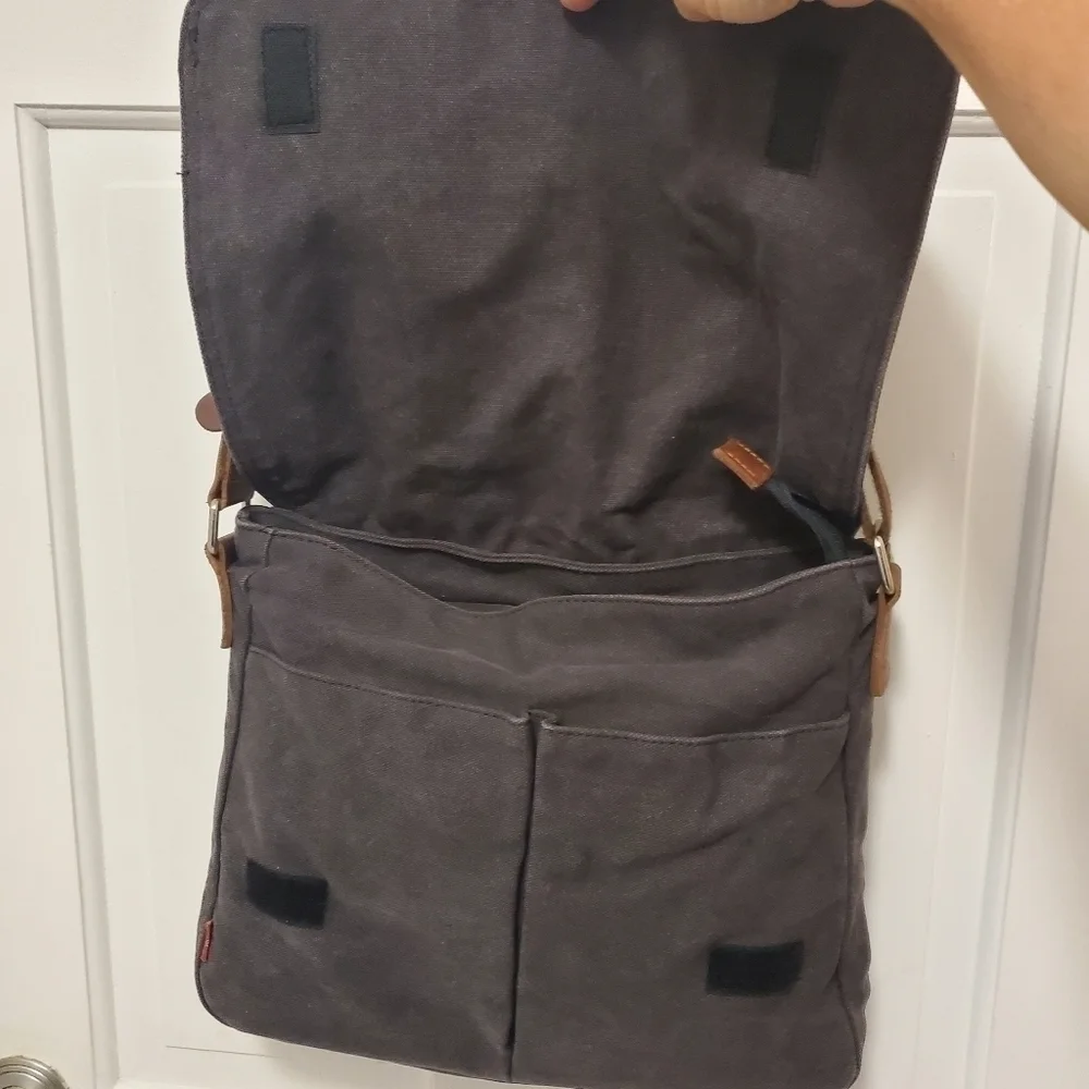 Augur Strauss & Co. Distressed Canvas with leather trim Messenger Bag